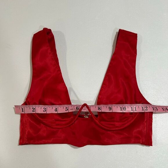 Oh Polly Red Satin Underwire Crop Top Size 2 US / UK 6 - Picture 4 of 6